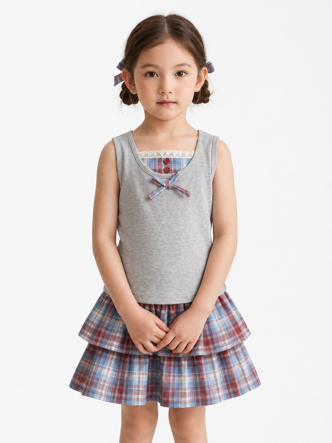Classic Plaid Tiered Skirt Set
