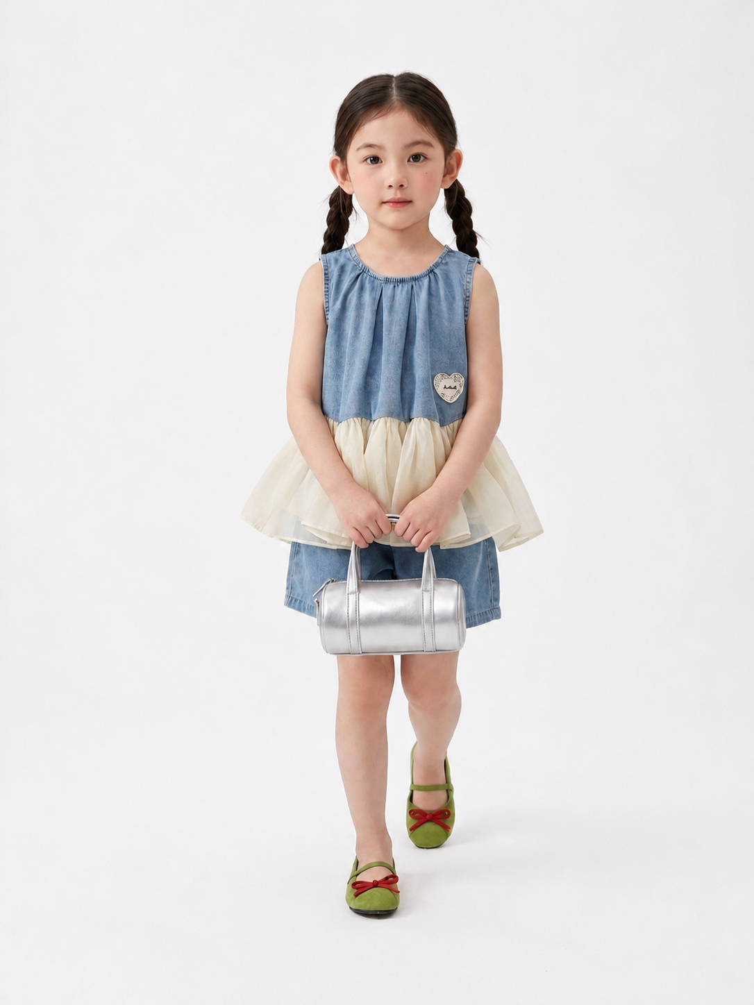 Denim Peplum Shorts Set