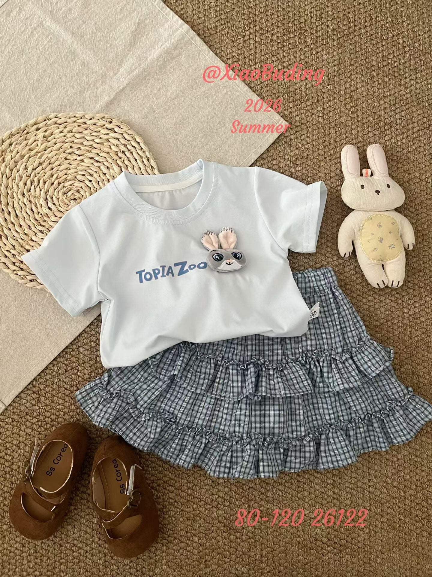 BabyVerse Bunny Charm Plaid Skirt Set