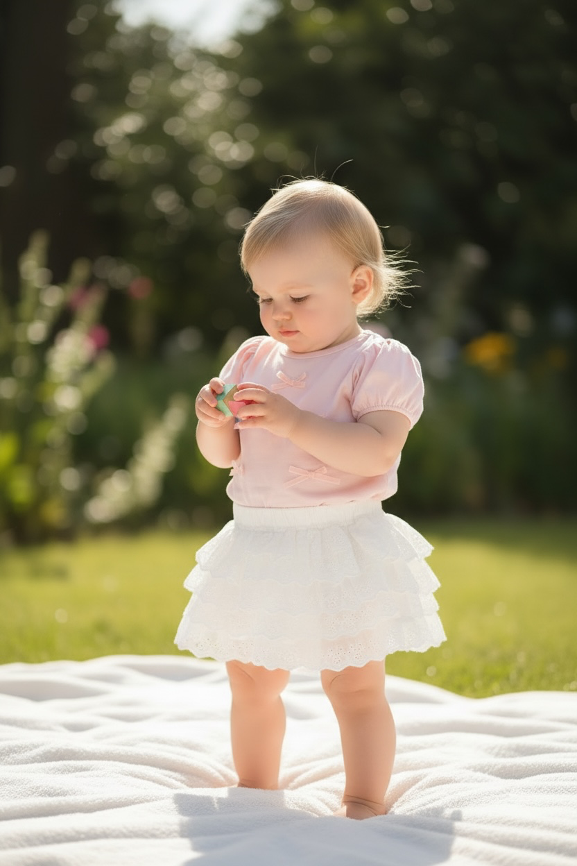 BabyVerse Bow Charm Lace Skirt Set