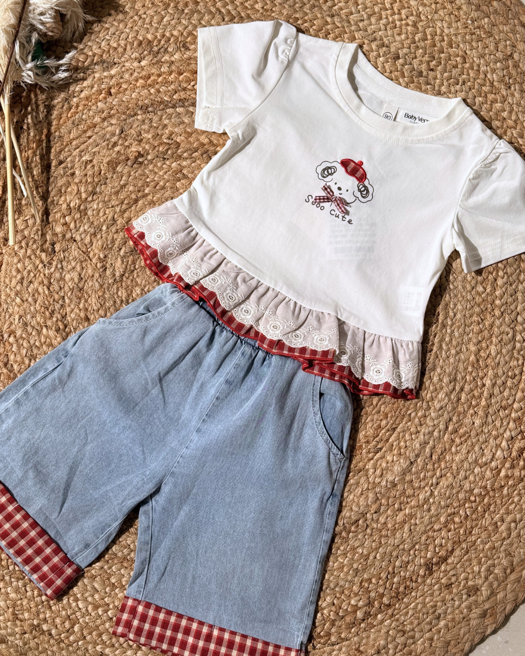 Sweet Check Frill Denim Co-Ord Set