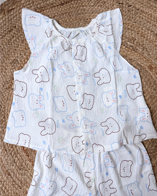Cotton Muslin Bunny Print Co-ord Sleepwear Set