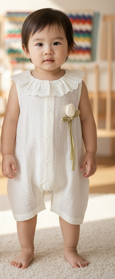 Premium Cotton Lace Collar Romper