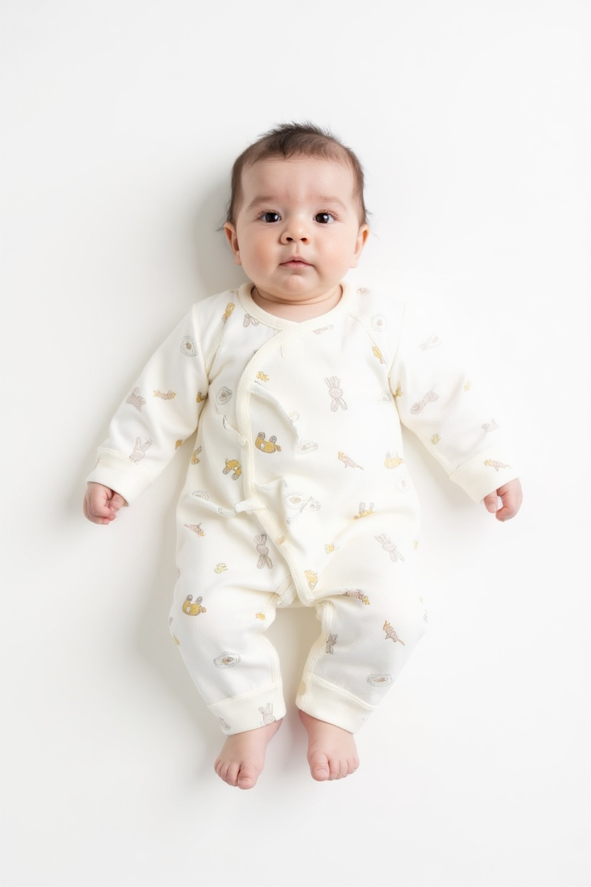 Organic Cotton Kimono Wrap Sleepsuit – Bunny & Baby Essentials Print