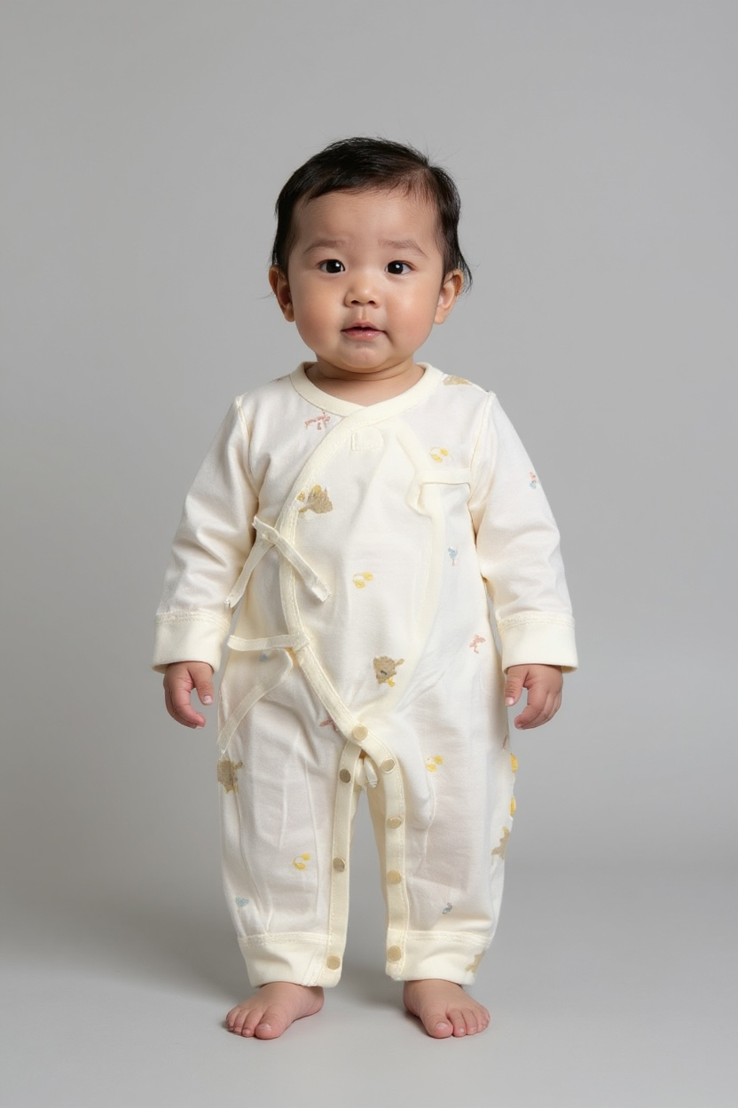 Organic Cotton Kimono Wrap Sleepsuit – Teddy & Cherry Print