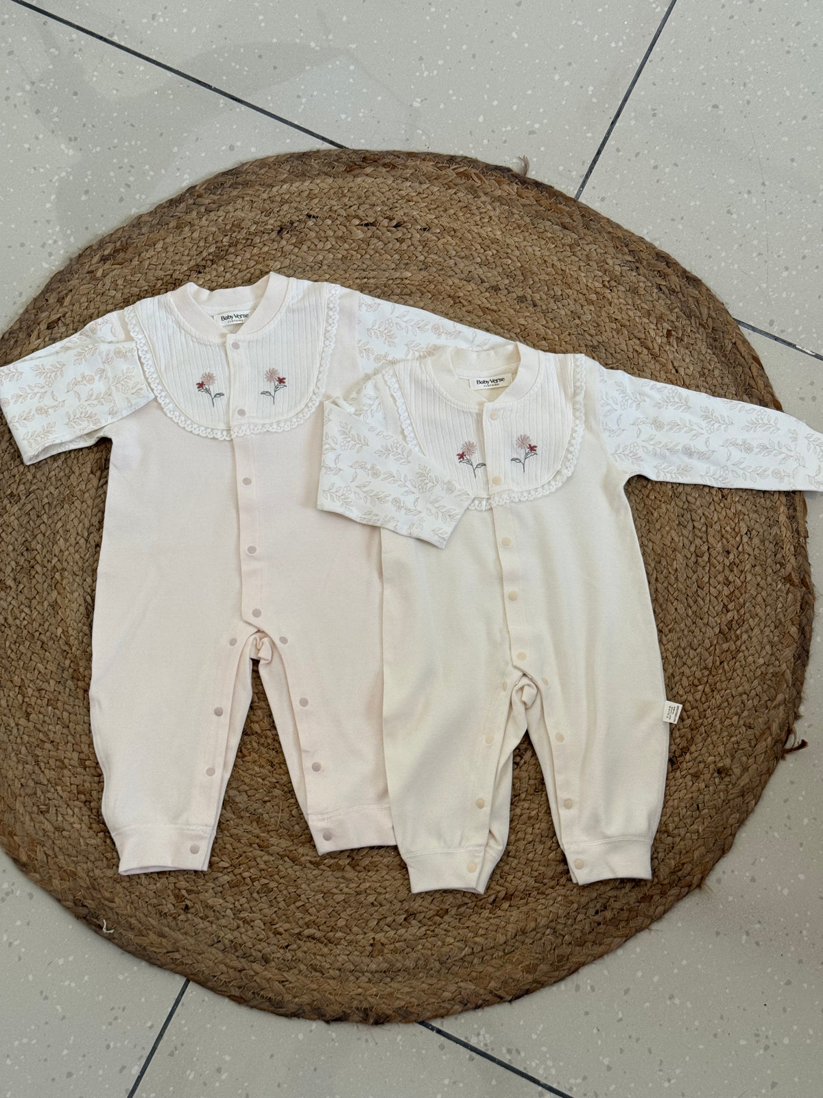 Floral Embroidered Bib Baby Winter Romper