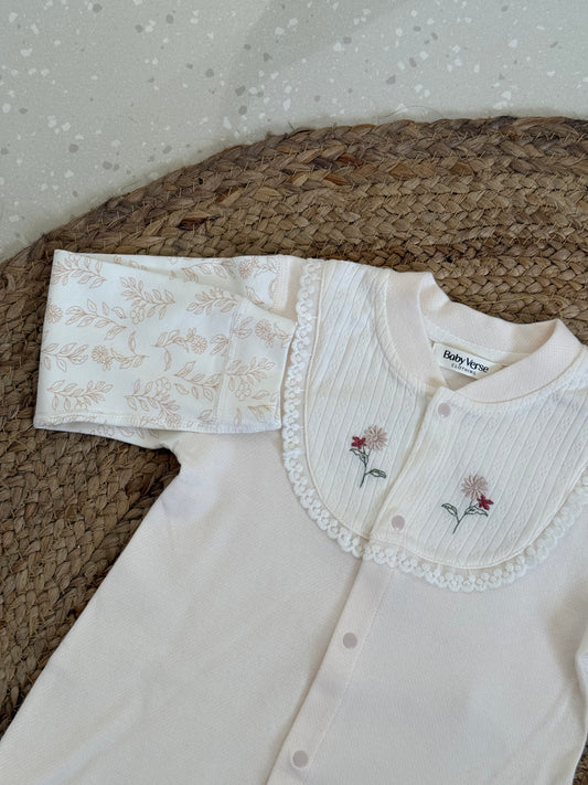 Floral Embroidered Bib Baby Winter Romper