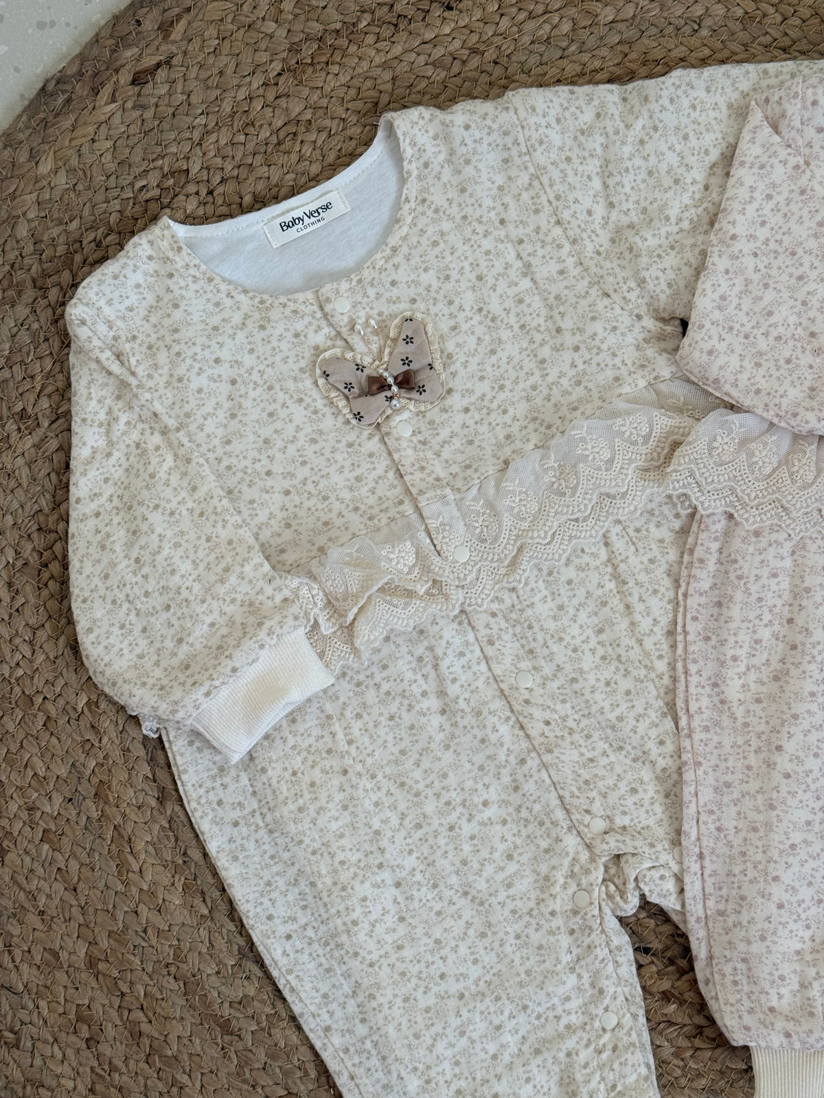 Floral Lace & Butterfly Baby Winter Romper