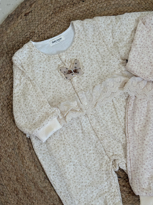 Floral Lace & Butterfly Baby Winter Romper