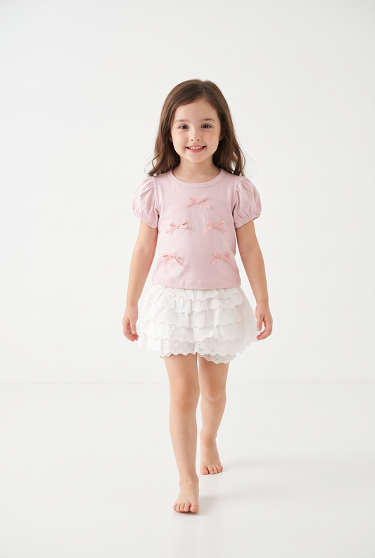 BabyVerse Bow Charm Lace Skirt Set