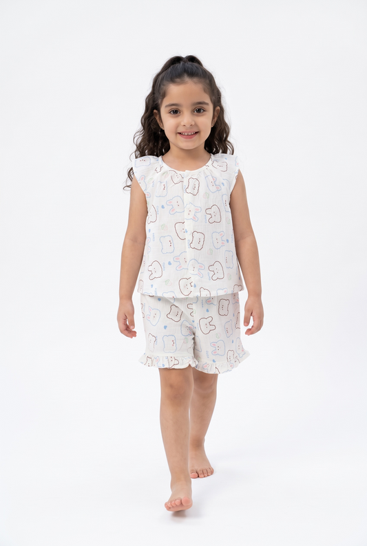 Cotton Muslin Bunny Print Co-ord Sleepwear Set