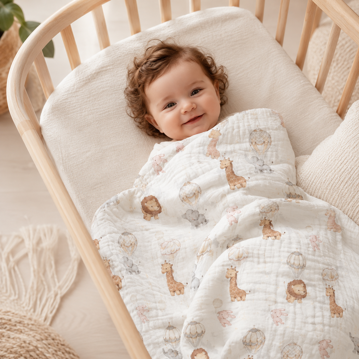 Whimsical Zoo Muslin  Blanket