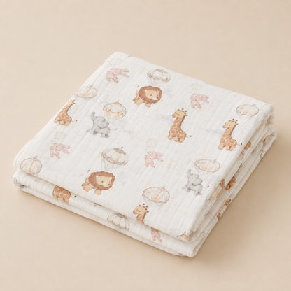 Whimsical Zoo Muslin  Blanket