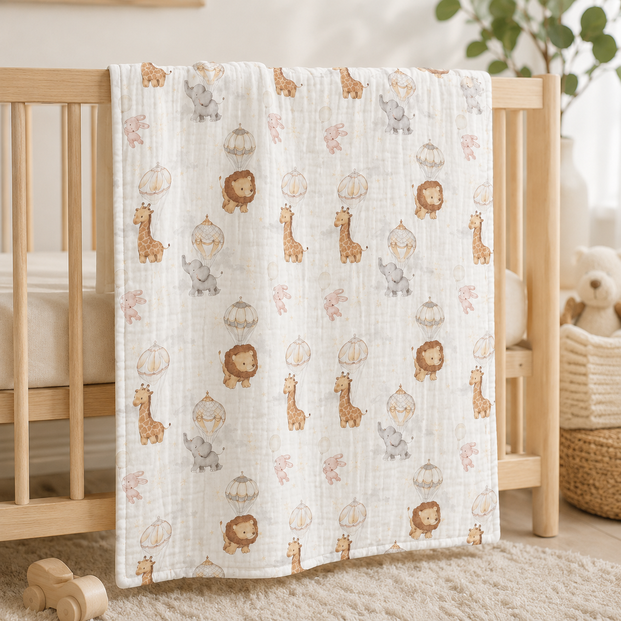 Whimsical Zoo Muslin  Blanket