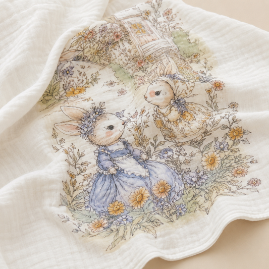 Meadow Bunny Muslin Blanket