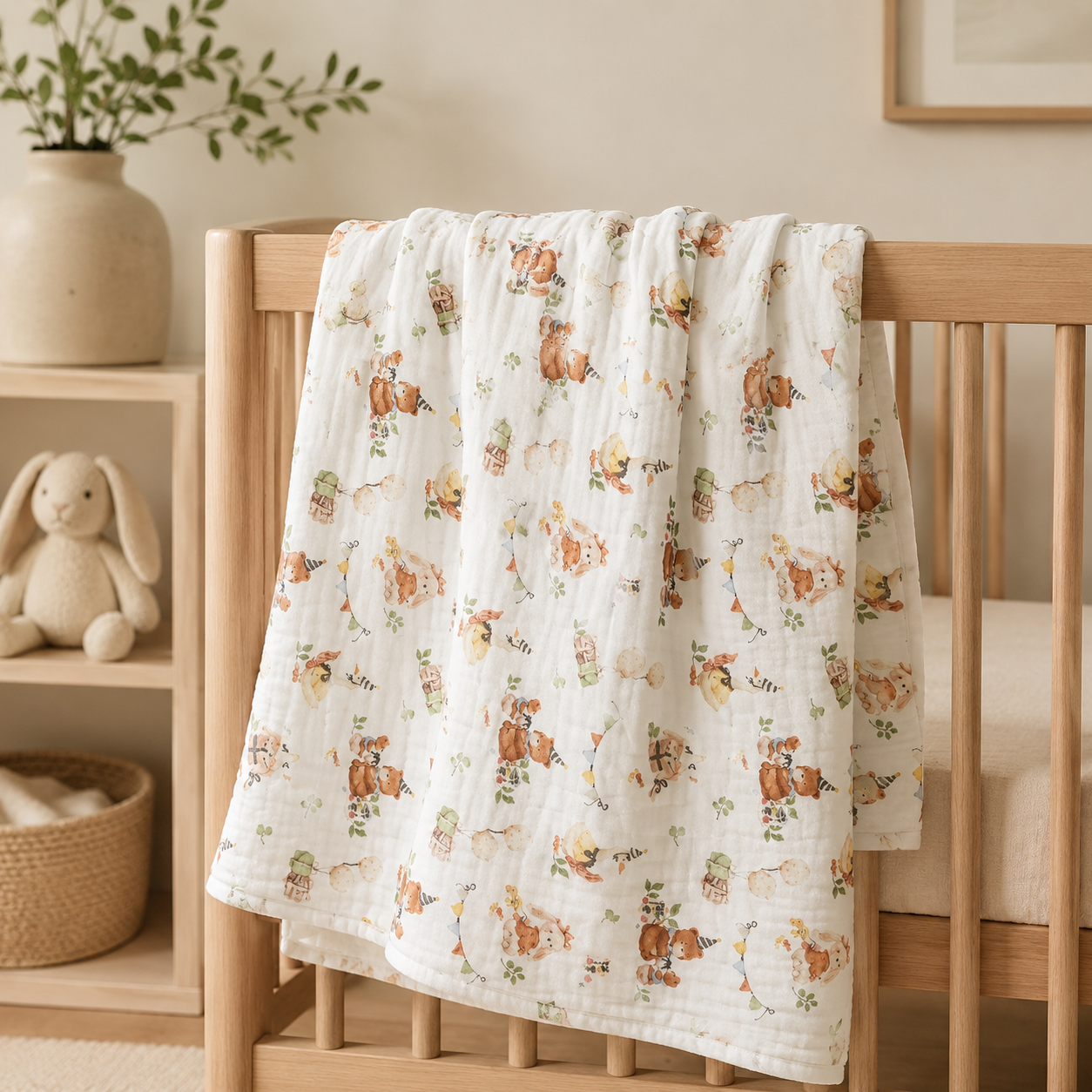 Woodland Party Muslin Blanket
