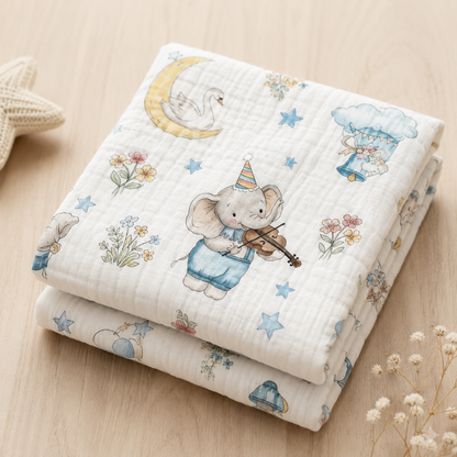 Whimsical Circus Parade Muslin Blanket