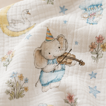 Whimsical Circus Parade Muslin Blanket