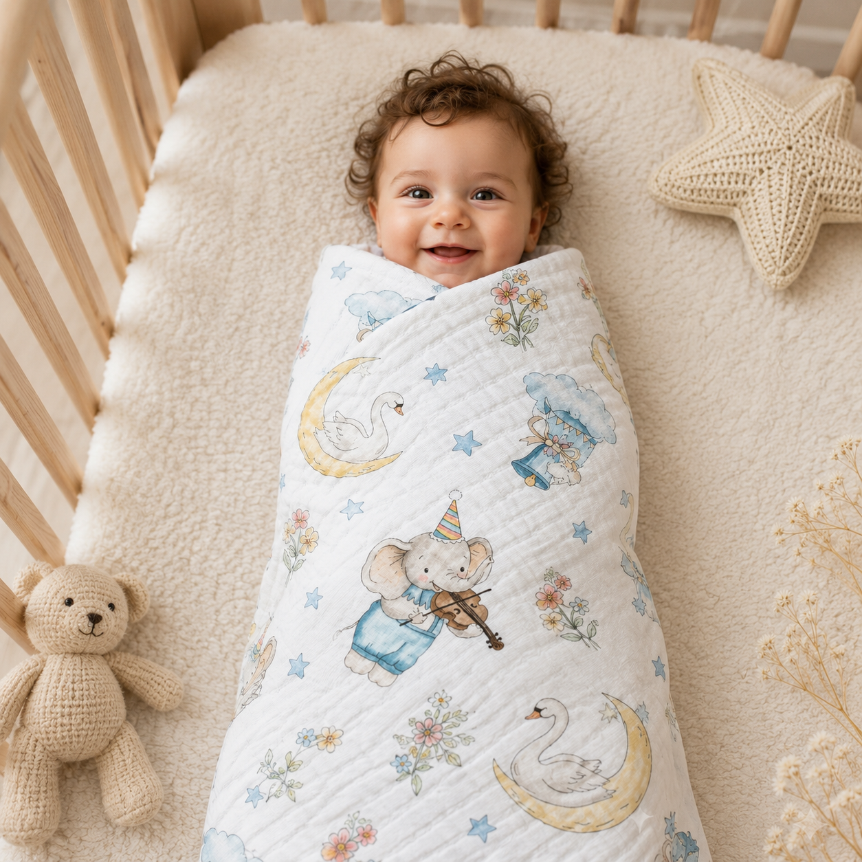 Whimsical Circus Parade Muslin Blanket