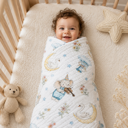 Whimsical Circus Parade Muslin Blanket