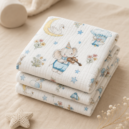 Whimsical Circus Parade Muslin Blanket
