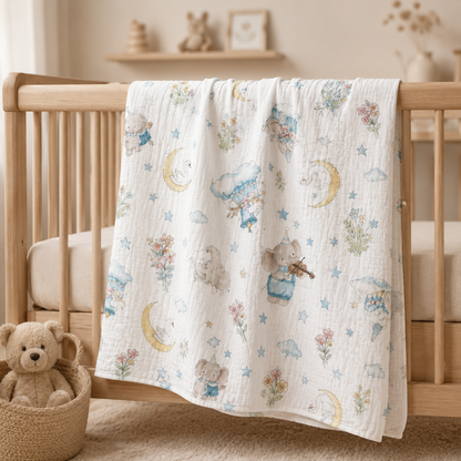 Whimsical Circus Parade Muslin Blanket