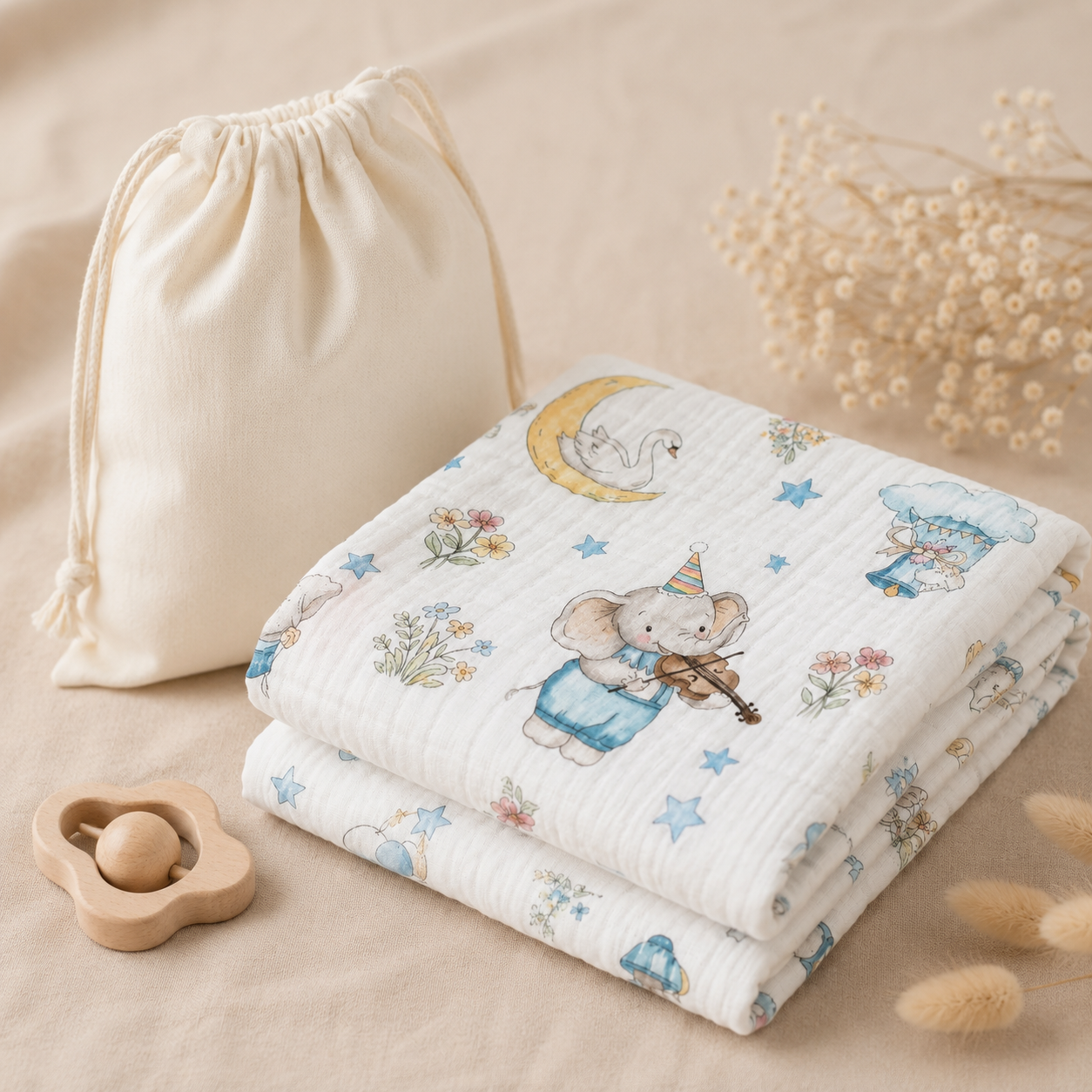Whimsical Circus Parade Muslin Blanket