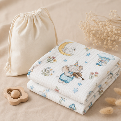 Whimsical Circus Parade Muslin Blanket