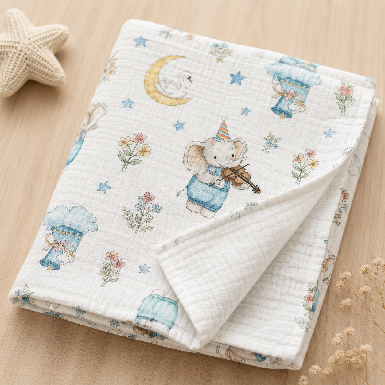 Whimsical Circus Parade Muslin Blanket