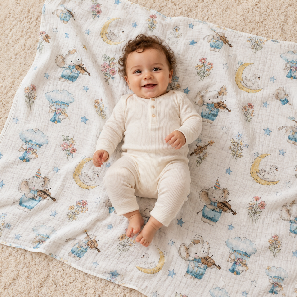 Whimsical Circus Parade Muslin Blanket