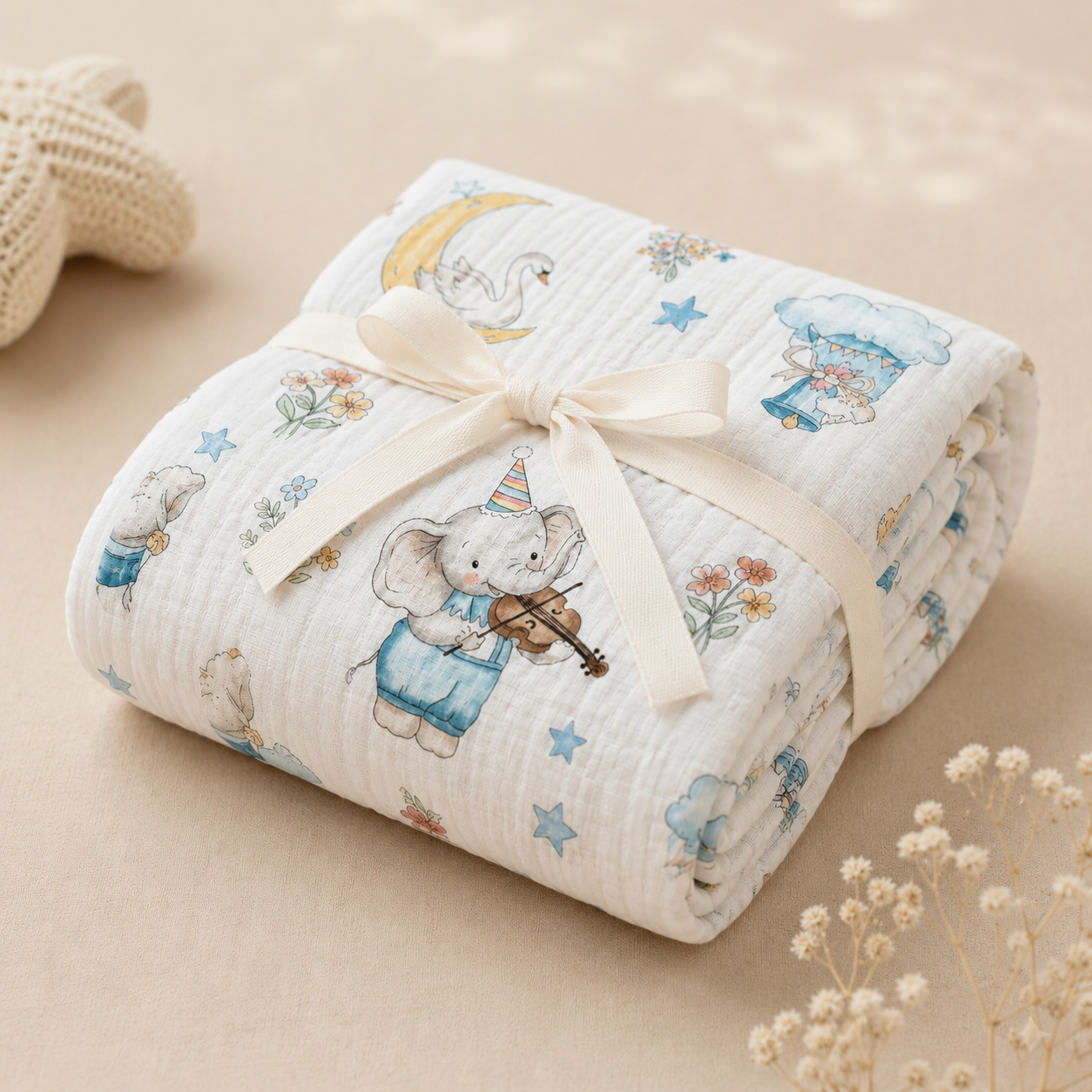 Whimsical Circus Parade Muslin Blanket