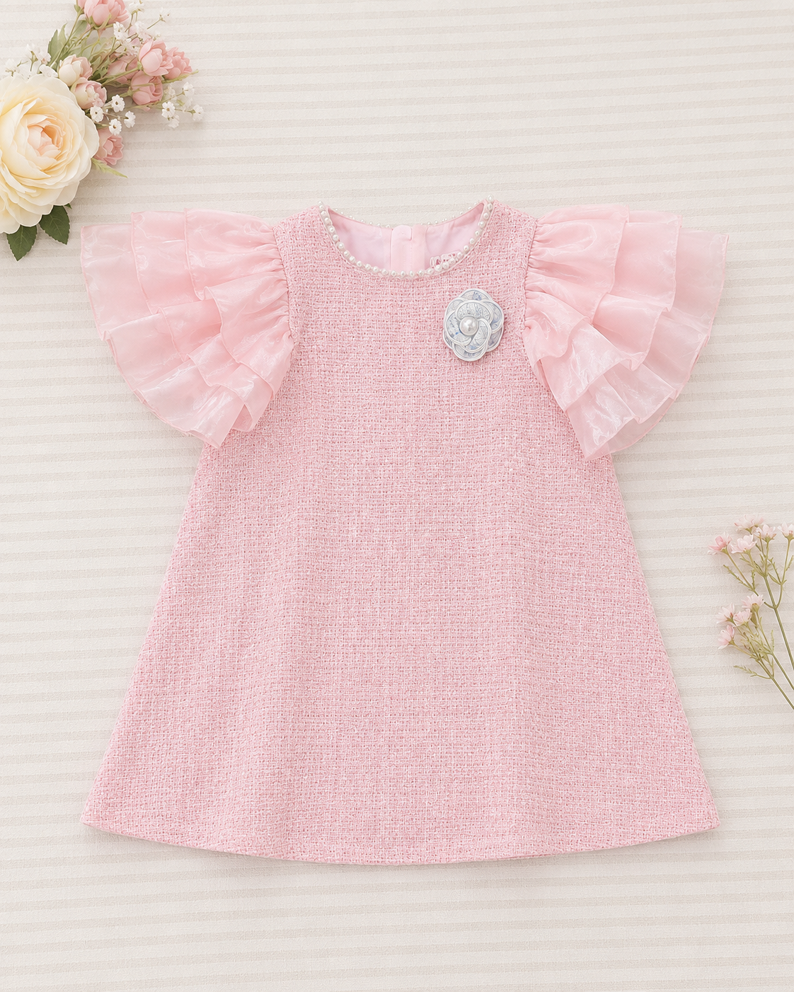 Pearl Blossom Tweed Dress