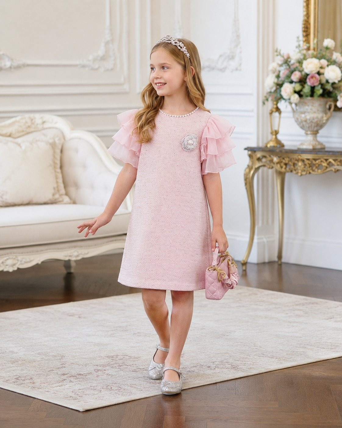 Pearl Blossom Tweed Dress