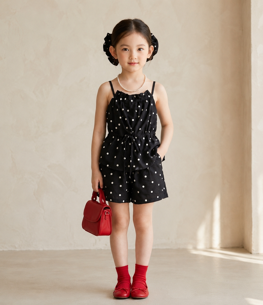 Polka Dot Linen Set - Black