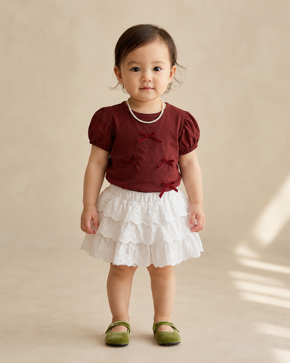 BabyVerse Bow Charm Lace Skirt Set