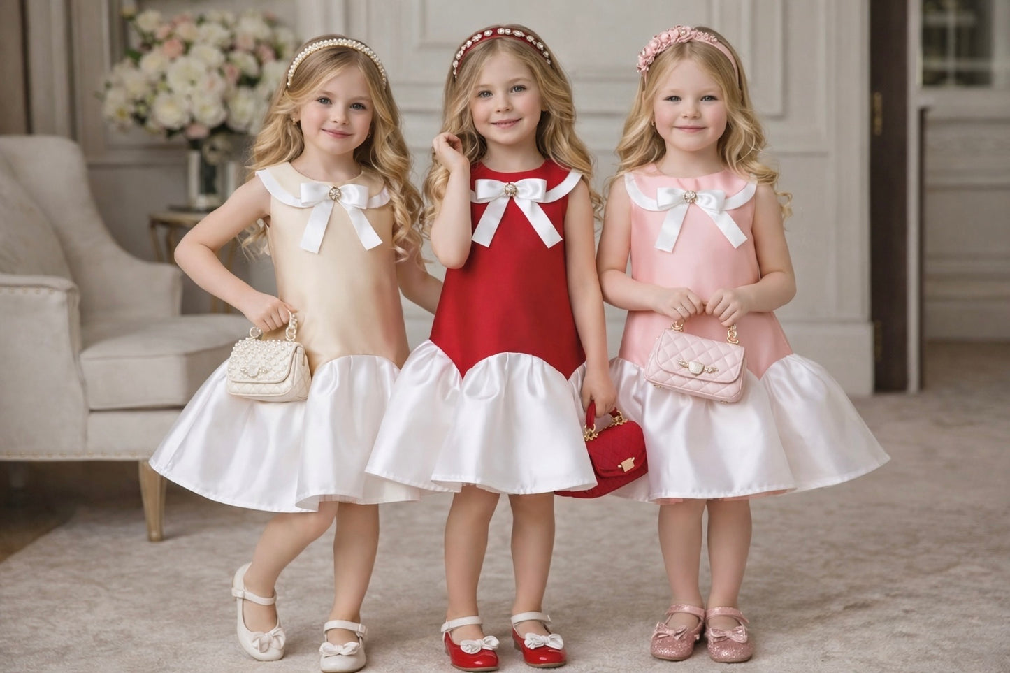 Satin Bow Party Dress for Girls