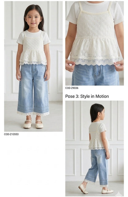 Ivory Lace Layer Denim Co-Ord Set