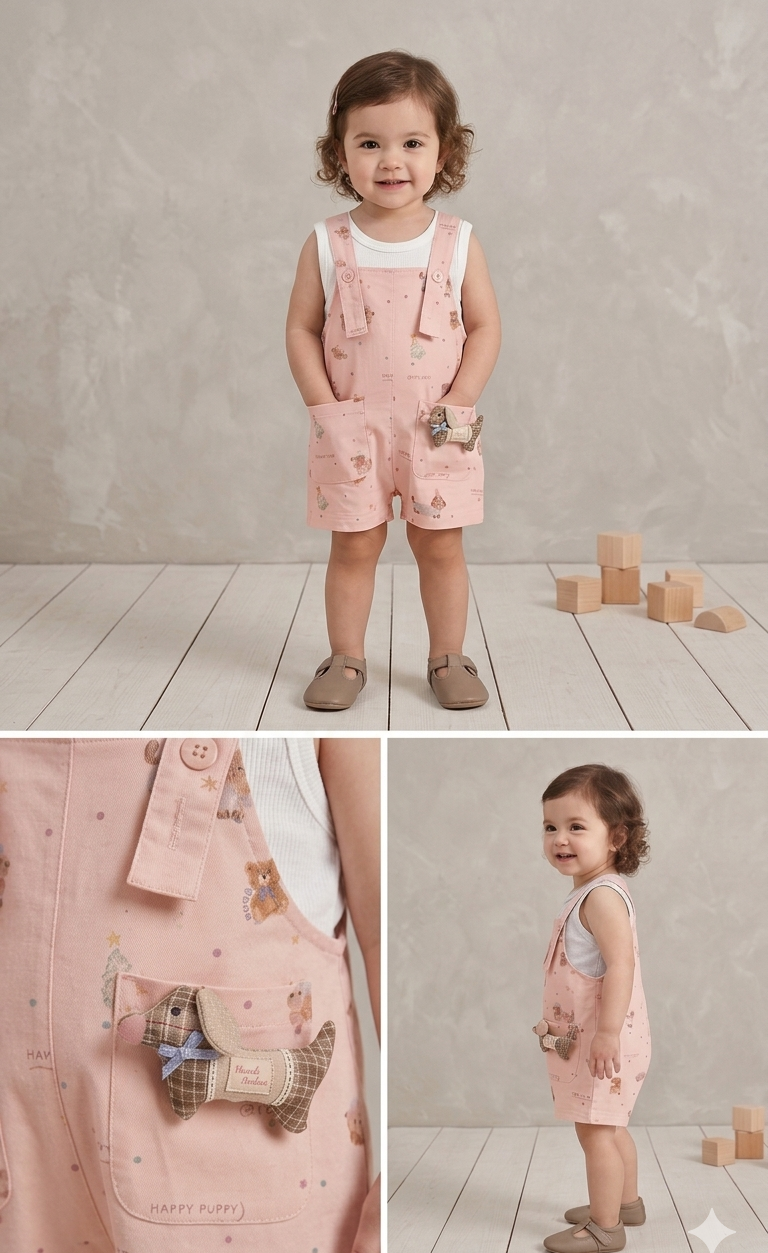 Happy Puppy Pinafore Dungaree Set