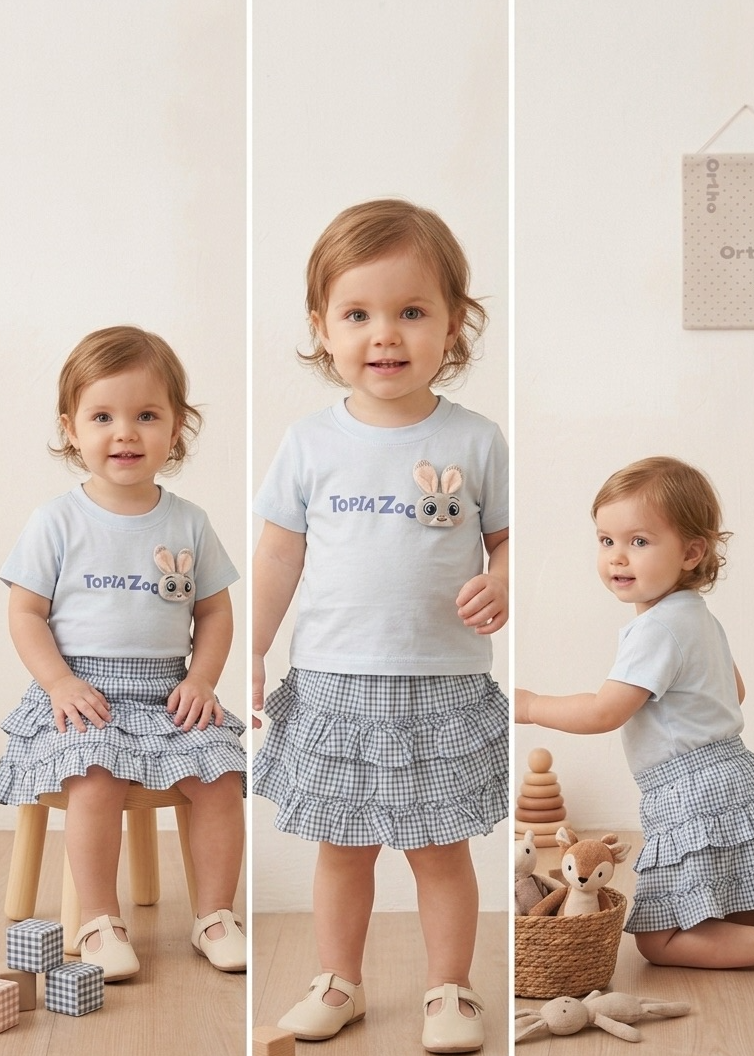 BabyVerse Bunny Charm Plaid Skirt Set