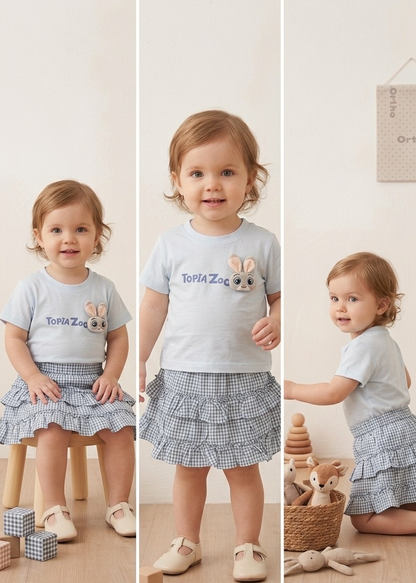 BabyVerse Bunny Charm Plaid Skirt Set