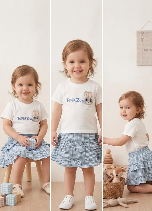 BabyVerse Bunny Charm Plaid Skirt Set