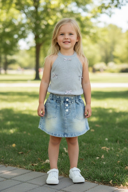 Sweet Bow Denim Skort Set