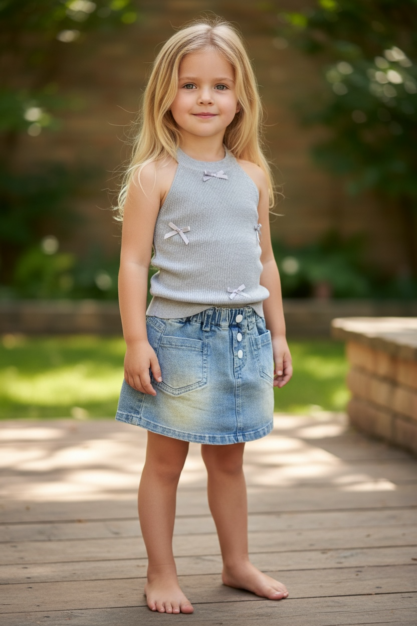 Sweet Bow Denim Skort Set