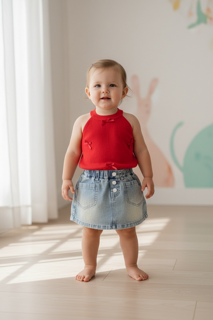 Sweet Bow Denim Skort Set