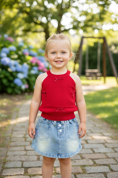 Sweet Bow Denim Skort Set
