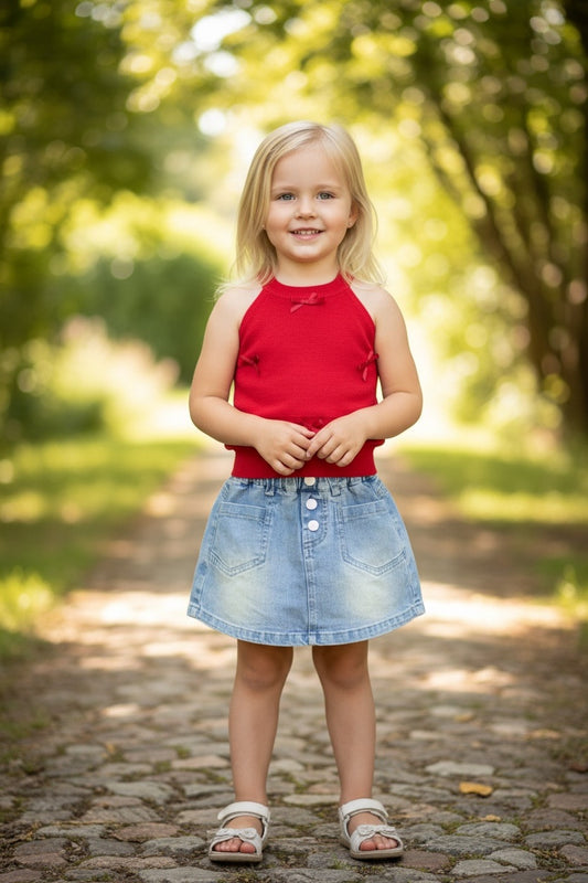 Sweet Bow Denim Skort Set