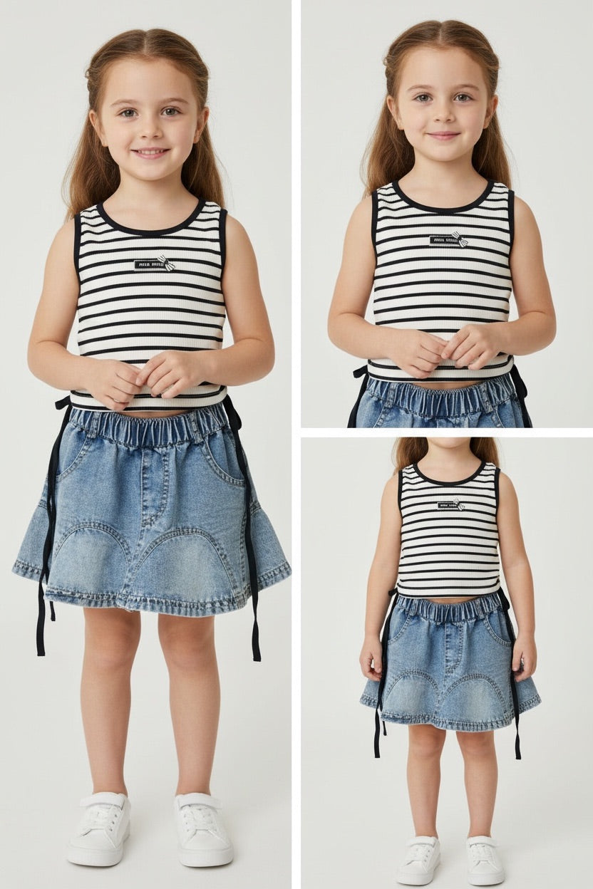 Striped Tank & Denim Skirt Set
