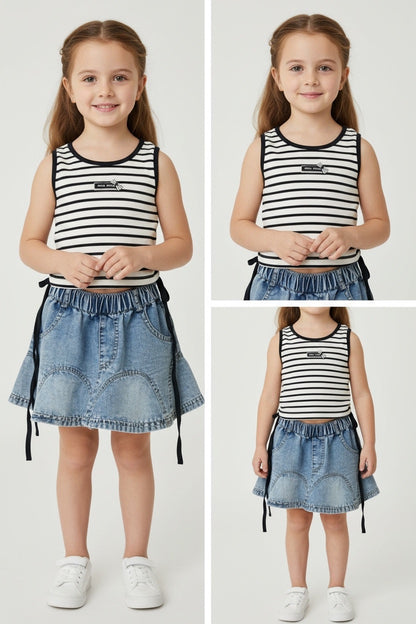 Striped Tank & Denim Skirt Set