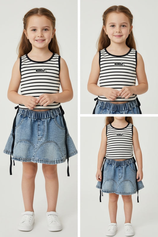Striped Tank & Denim Skirt Set