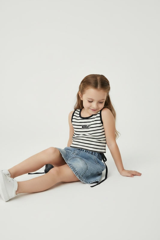 Striped Tank & Denim Skirt Set
